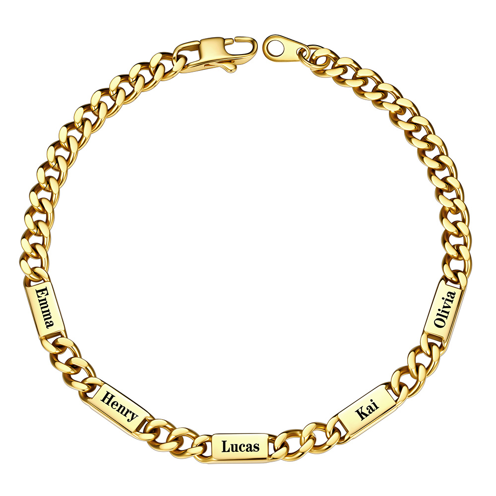 Personalized 5 Names Cuban Chain Bracelet with Engravable Bars