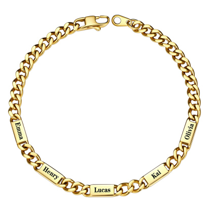 Personalized 5 Names Cuban Chain Bracelet with Engravable Bars