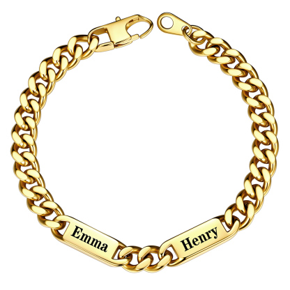 7mm Gold Personalized Multi-Name Cuban Chain Bracelet with 2 Engravable Bars
