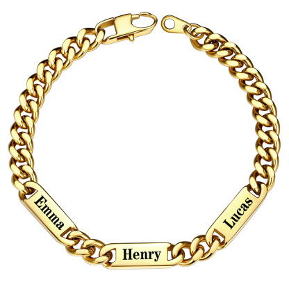 Gold 7mm Personalized Multi-Name Cuban Chain Bracelet with Engravable Bars