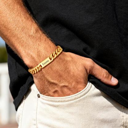 Personalized Multi-Name Cuban Chain Bracelet with Engravable Bars for Men