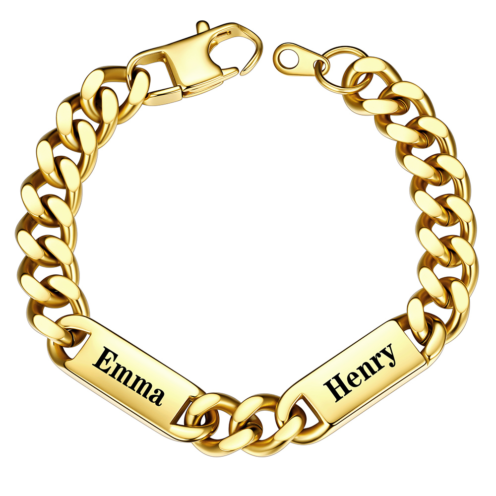 9mm Gold Personalized Multi-Name Cuban Chain Bracelet with Engravable Bars