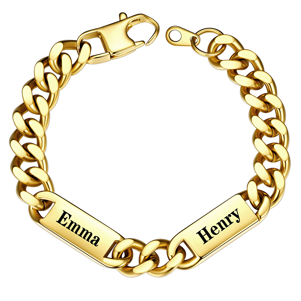9mm Gold Personalized Multi-Name Cuban Chain Bracelet with Engravable Bars
