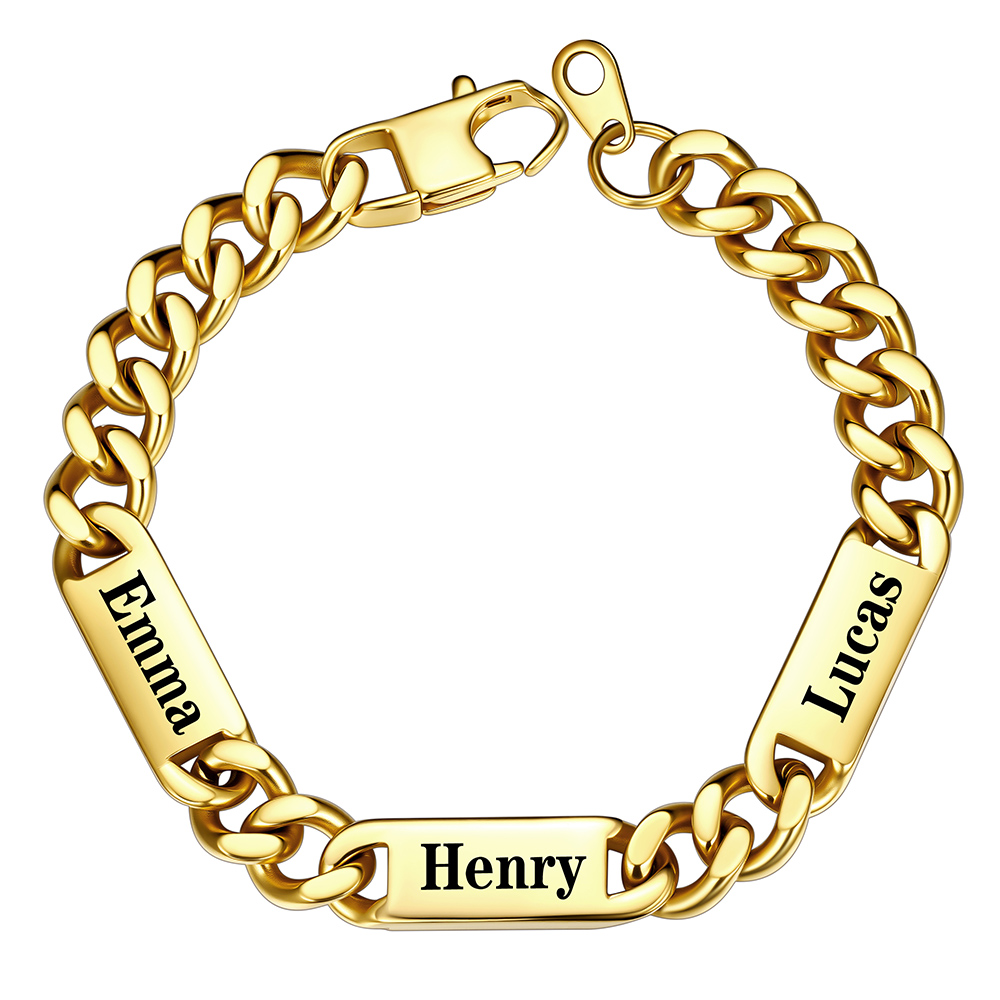 9mm Gold Personalized Multi-Name Cuban Chain Bracelet for Men