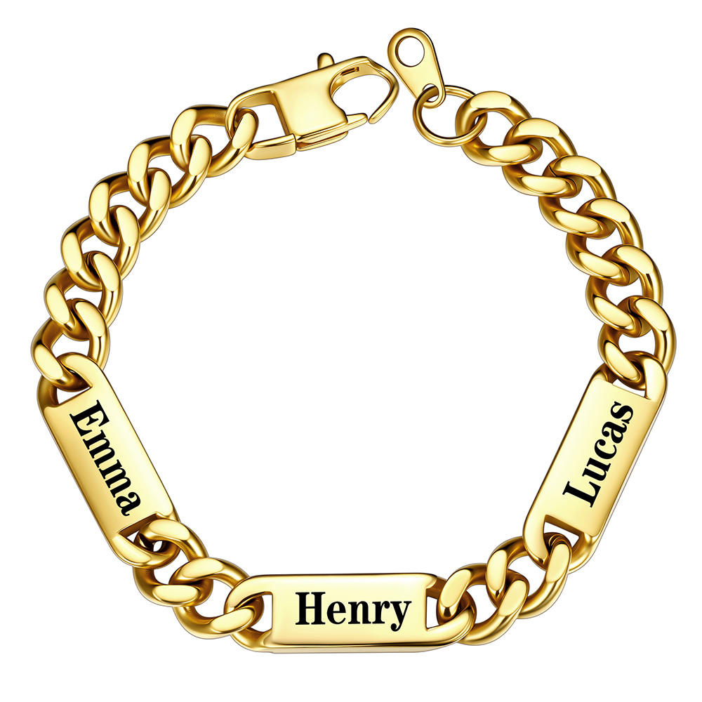 9mm Gold Personalized Multi-Name Cuban Chain Bracelet for Men