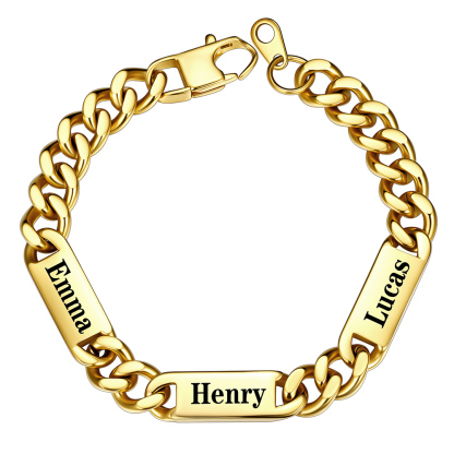 9mm Gold Personalized Multi-Name Cuban Chain Bracelet for Men