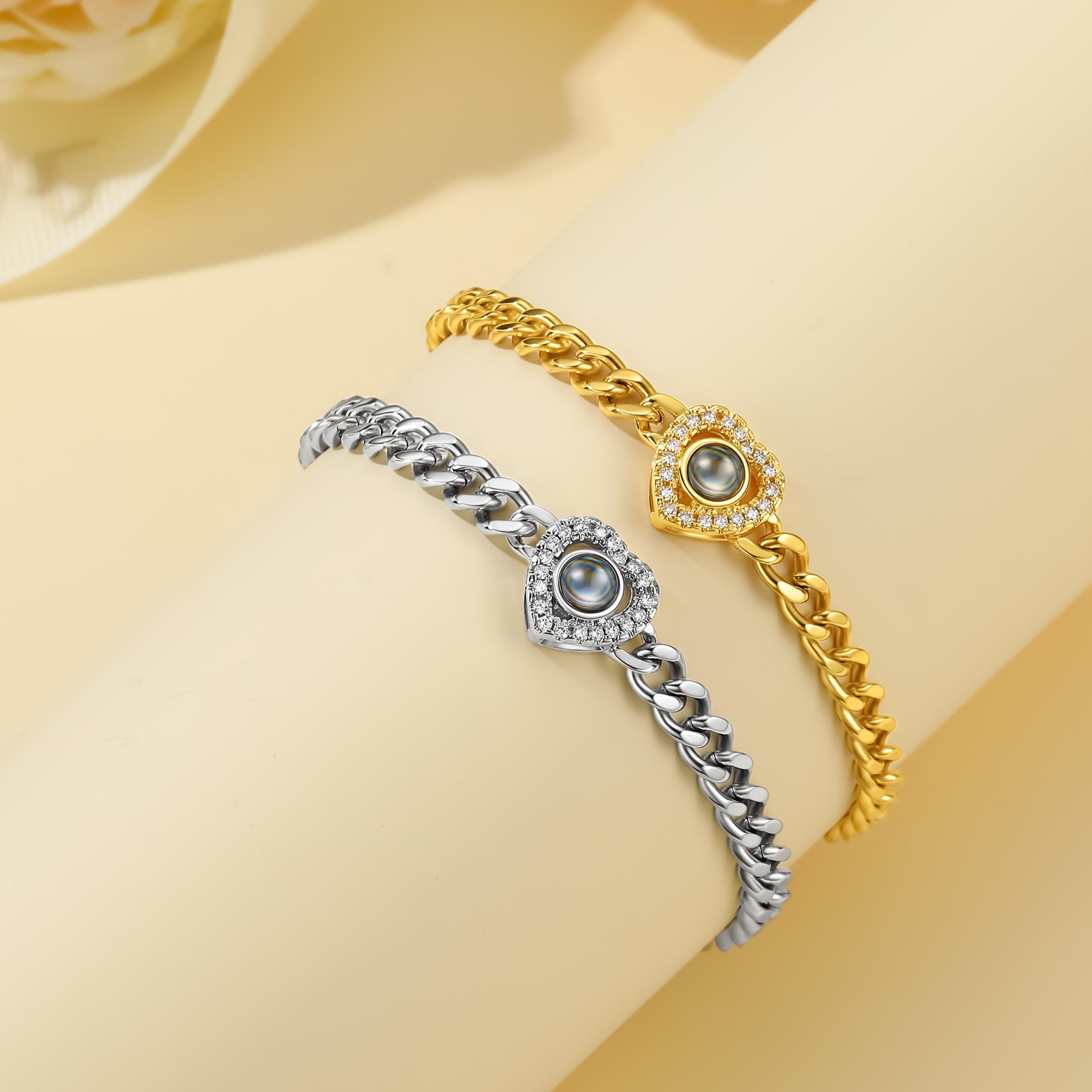 Personalized Heart Photo Projection Bracelet for Women 2 Colors