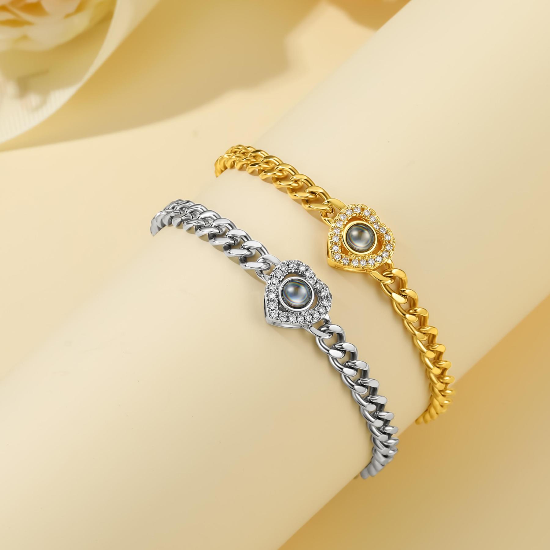 Personalized Heart Photo Projection Bracelet for Women 2 Colors