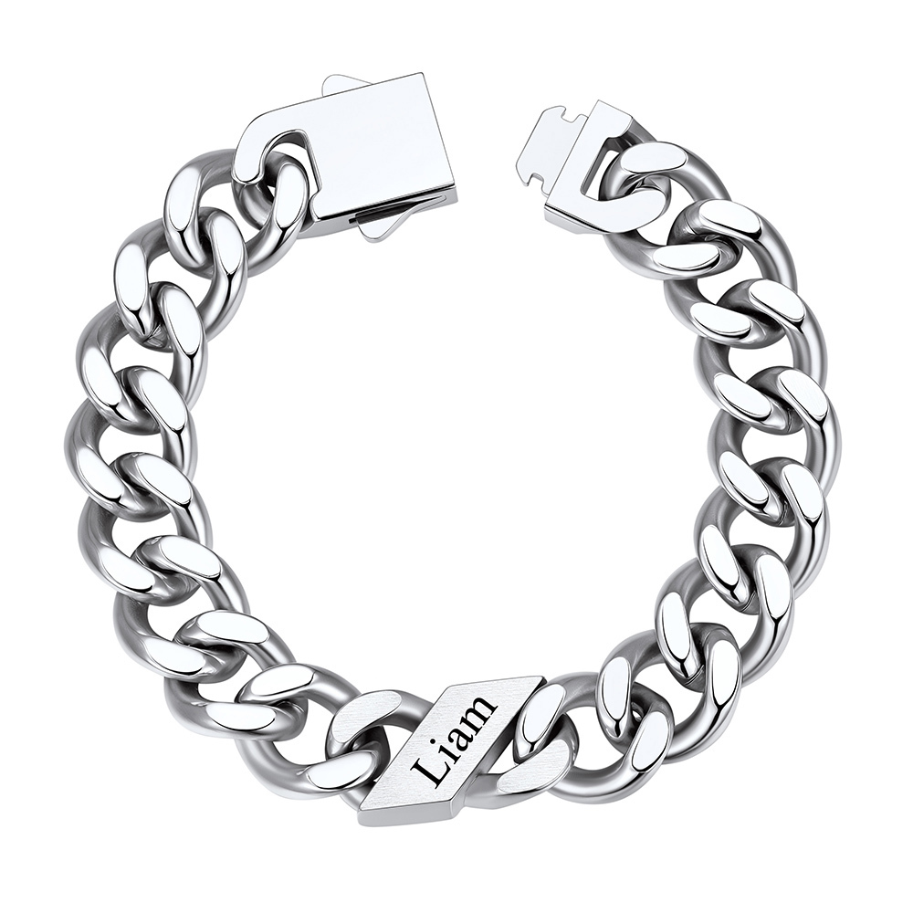 Custom 1 Name Cuban Link Bracelet 12MM Silver