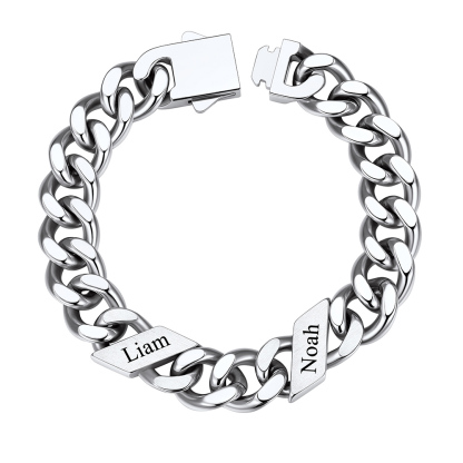 Custom 2 Names Cuban Link Bracelet 12MM Silver