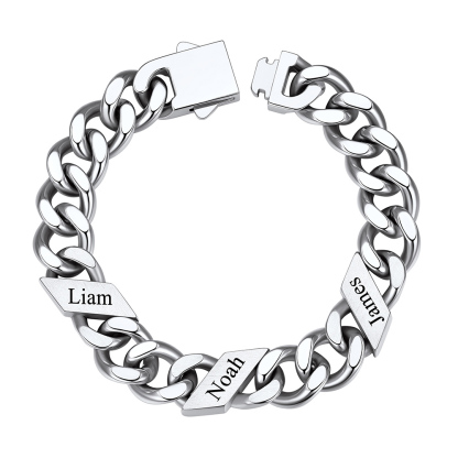 Custom 3 Names Cuban Link Bracelet 12MM Silver