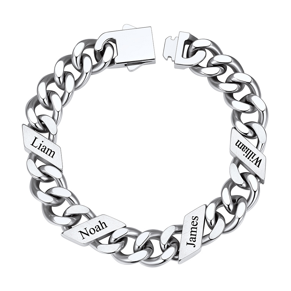 Custom 4 Names Cuban Link Bracelet 12MM Silver