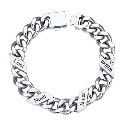 Custom 4 Names Cuban Link Bracelet 12MM Silver