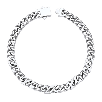 Custom 5 Names Cuban Link Bracelet 7MM Silver