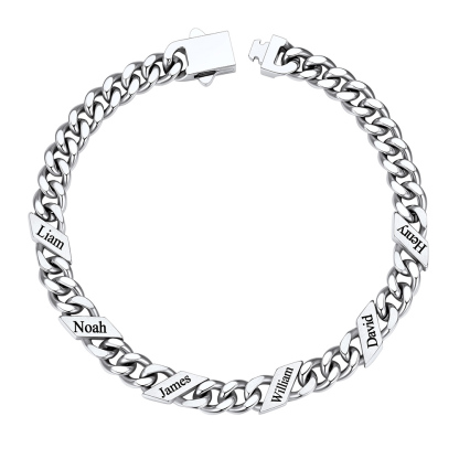 Custom 6 Names Cuban Link Bracelet 7MM Silver