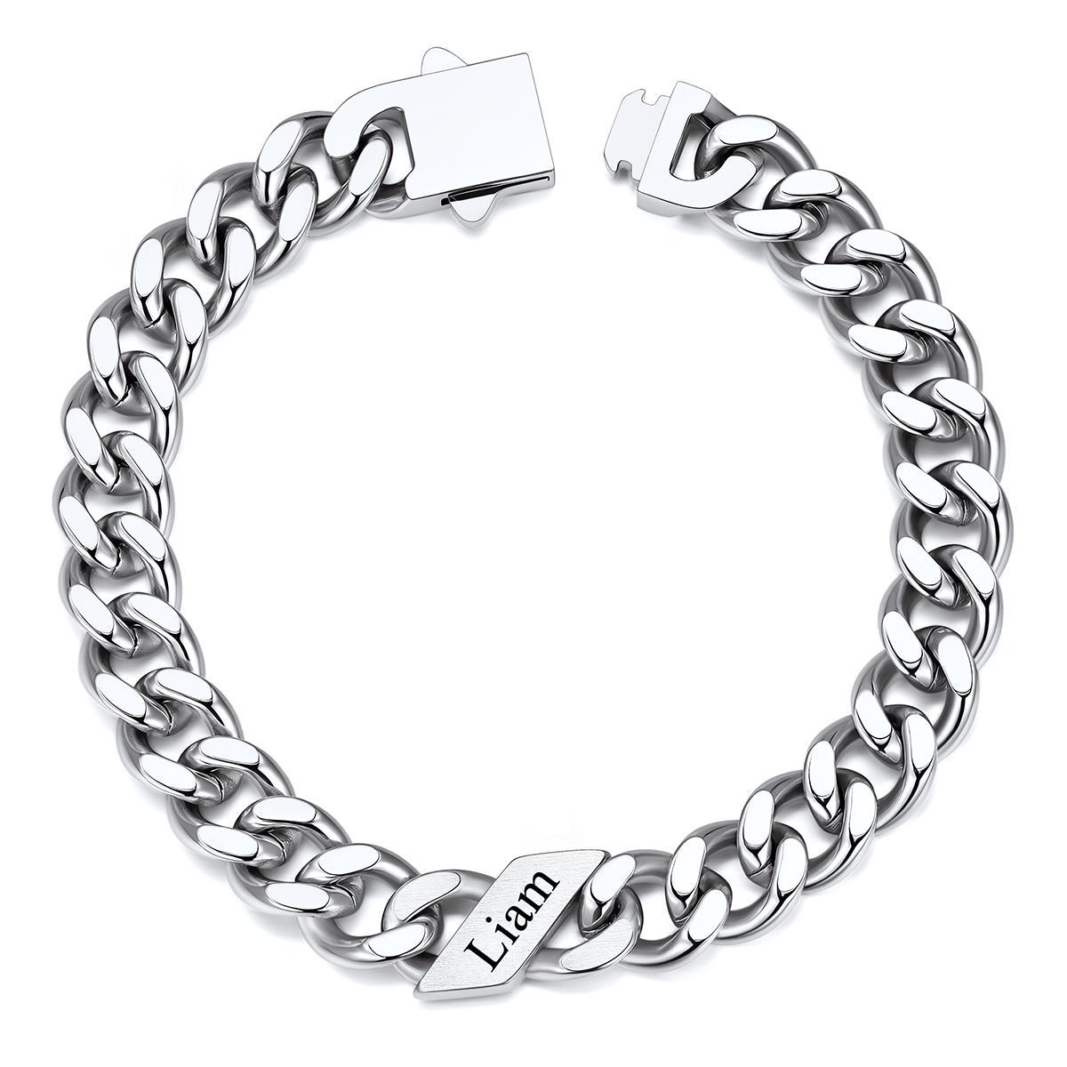 Custom 1 Name  Cuban Link Bracelet 9MM Silver