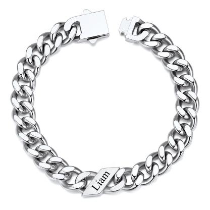 Custom 1 Name  Cuban Link Bracelet 9MM Silver