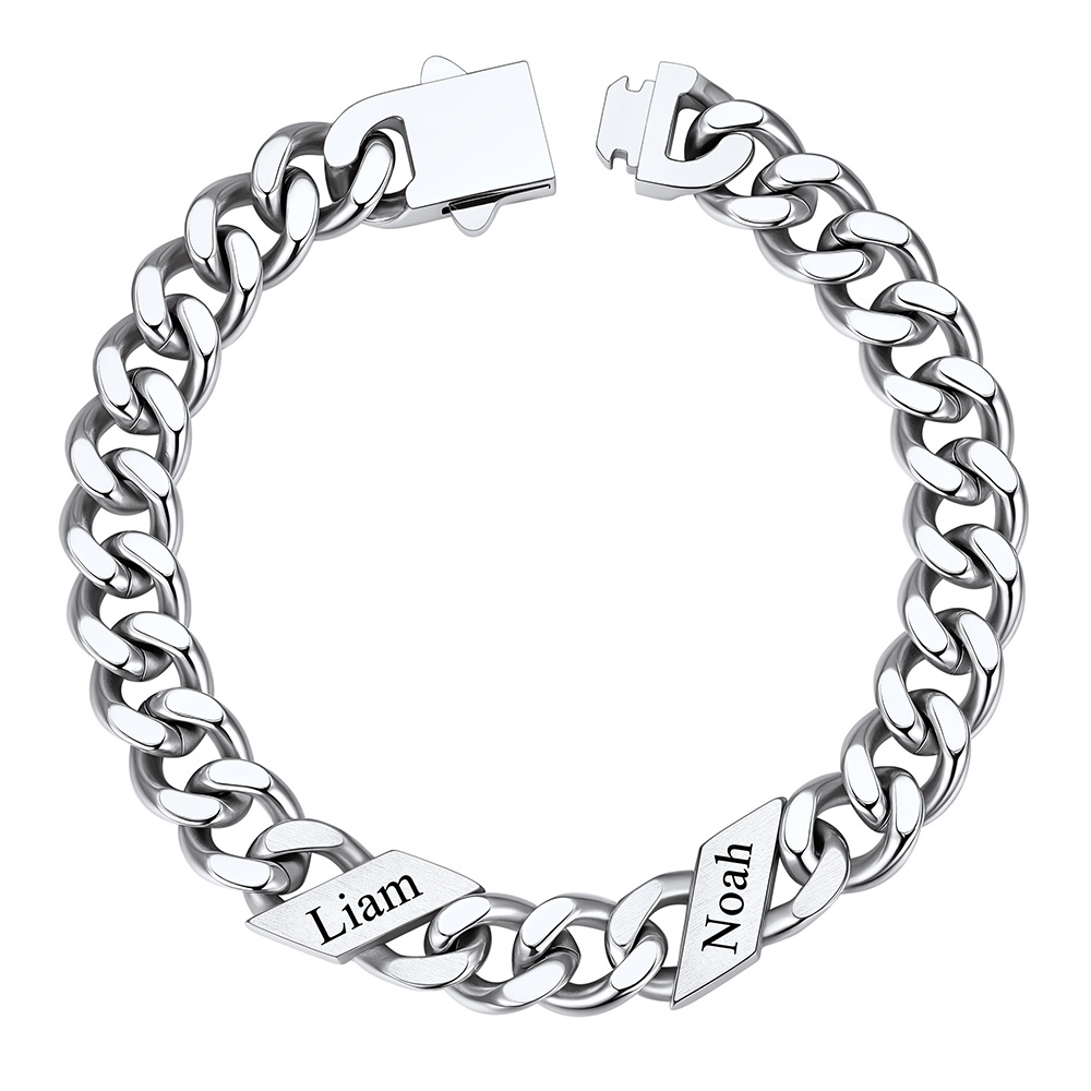 Custom 2 Names Cuban Link Bracelet 9MM Silver