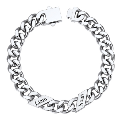 Custom 2 Names Cuban Link Bracelet 9MM Silver