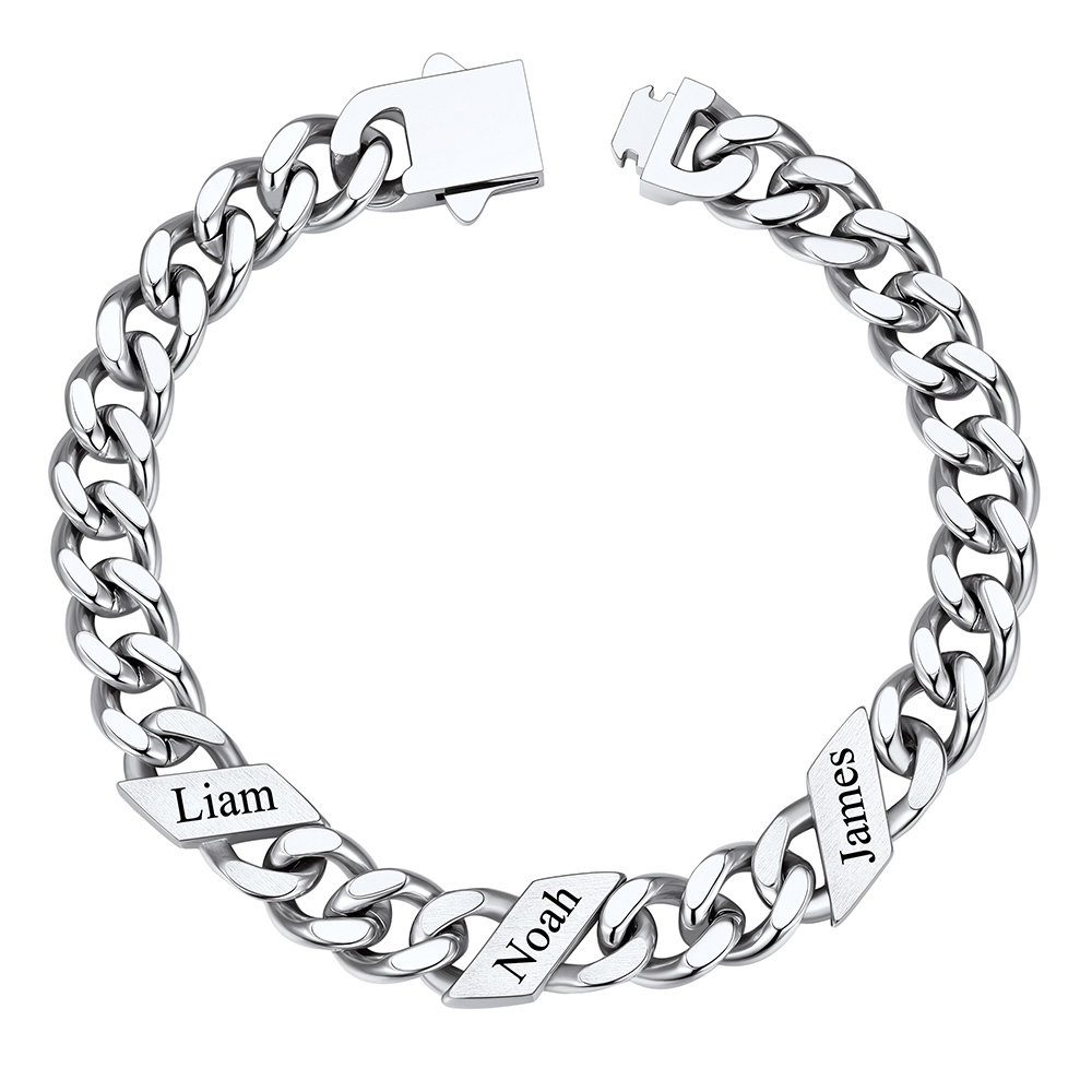 Custom 3 Names Cuban Link Bracelet 9MM Silver