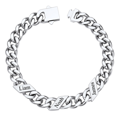 Custom 3 Names Cuban Link Bracelet 9MM Silver