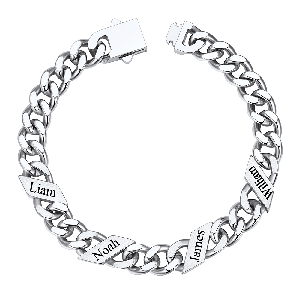 Custom 4 Names Cuban Link Bracelet 9MM Silver