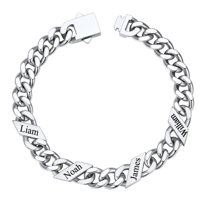 Custom 4 Names Cuban Link Bracelet 9MM Silver