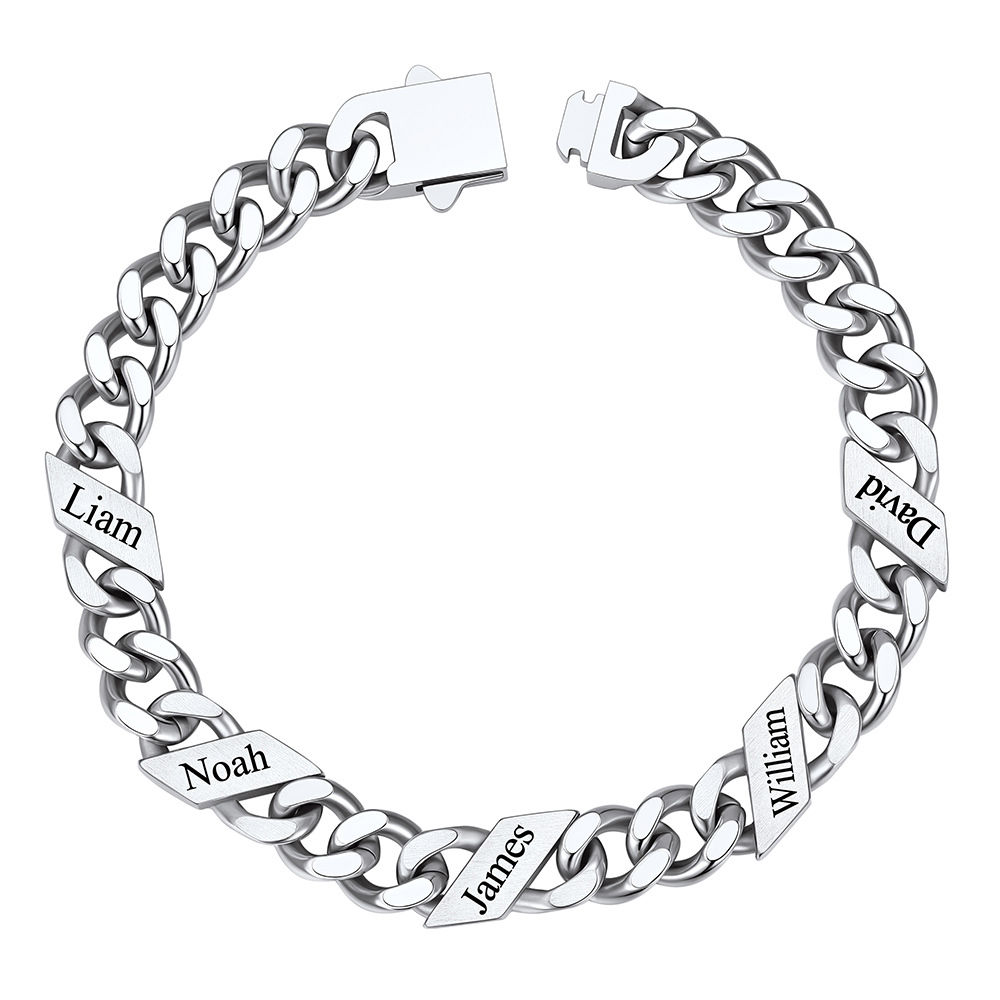 Custom 5 Names Cuban Link Bracelet 9MM Silver
