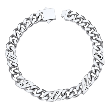 Custom 5 Names Cuban Link Bracelet 9MM Silver