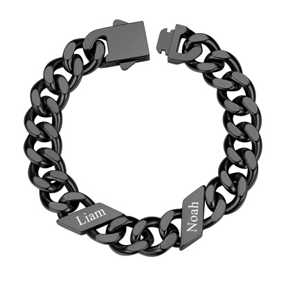 Custom 2 Names  Cuban Link Bracelet 12MM Black