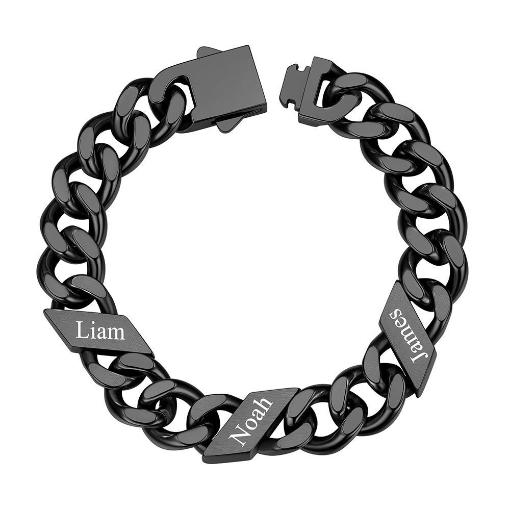 Custom 3 Names  Cuban Link Bracelet 12MM Black