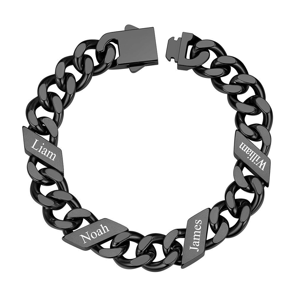 Custom 4 Names  Cuban Link Bracelet 12MM Black