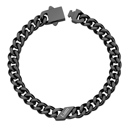 Custom 1 Name Cuban Link Bracelet 7MM Black