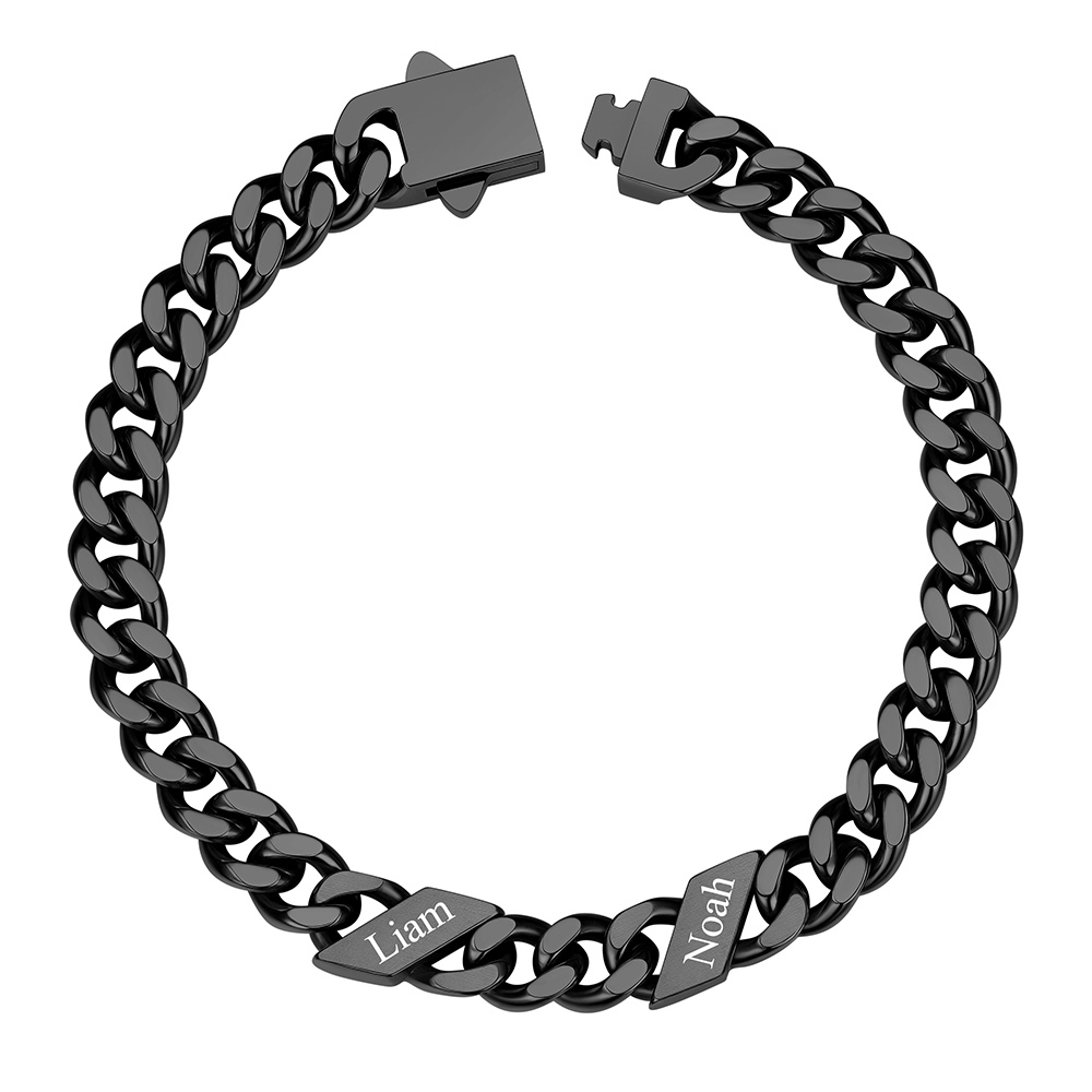 Custom 2 Names Cuban Link Bracelet 7MM Black