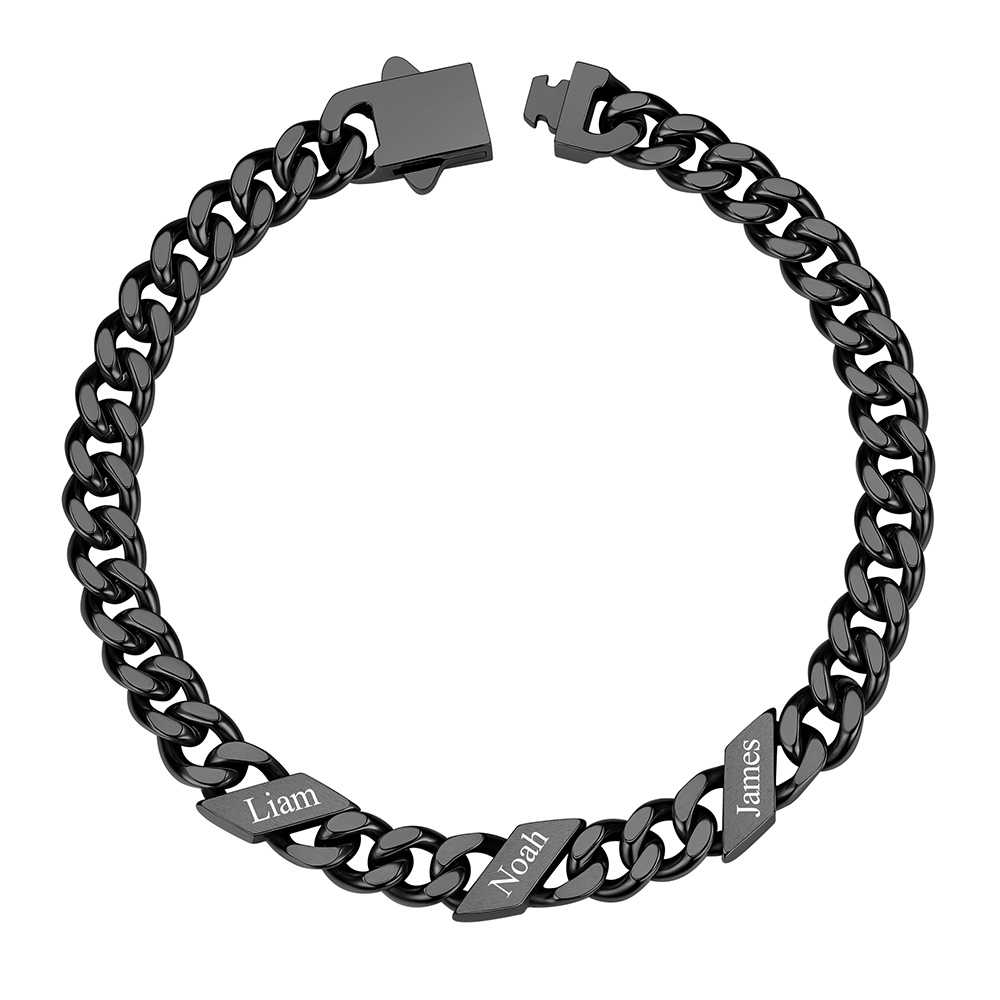 Custom 3 Names Cuban Link Bracelet 7MM Black