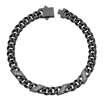 Custom 4 Names Cuban Link Bracelet 7MM Black