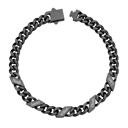 Custom 5 Names Cuban Link Bracelet 7MM Black
