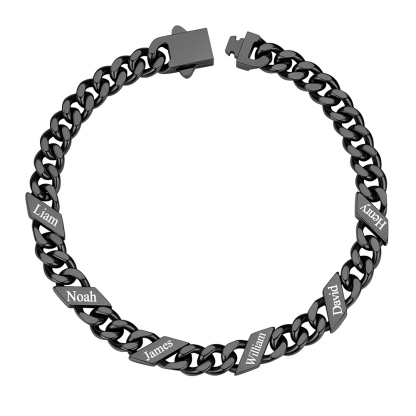 Custom 6 Names Cuban Link Bracelet 7MM Black