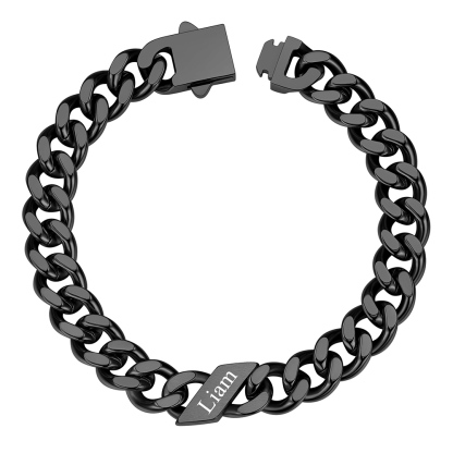 Custom 1 Name  Cuban Link Bracelet 9MM Black