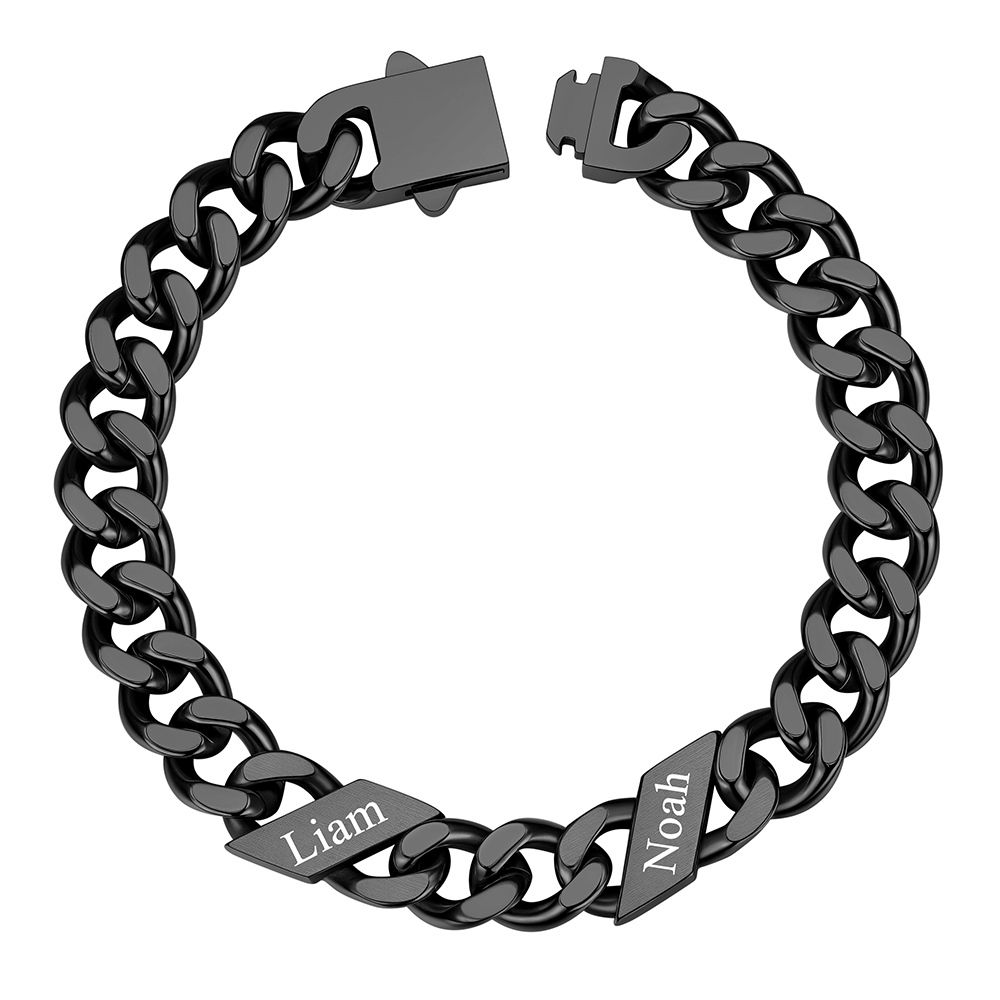 Custom 2 Names  Cuban Link Bracelet 9MM Black