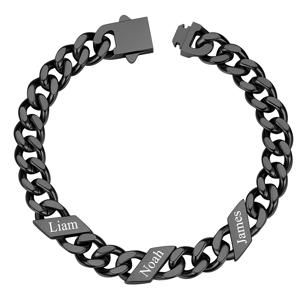 Custom 3 Names  Cuban Link Bracelet 9MM Black