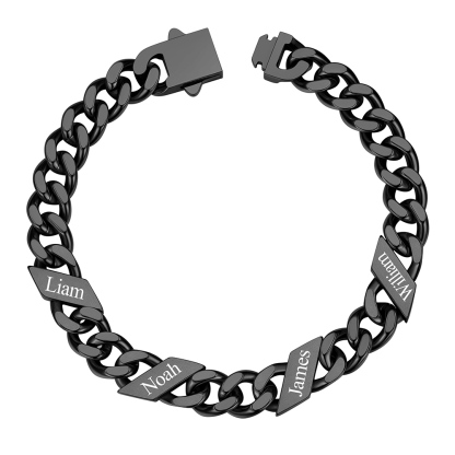 Custom 4 Names  Cuban Link Bracelet 9MM Black