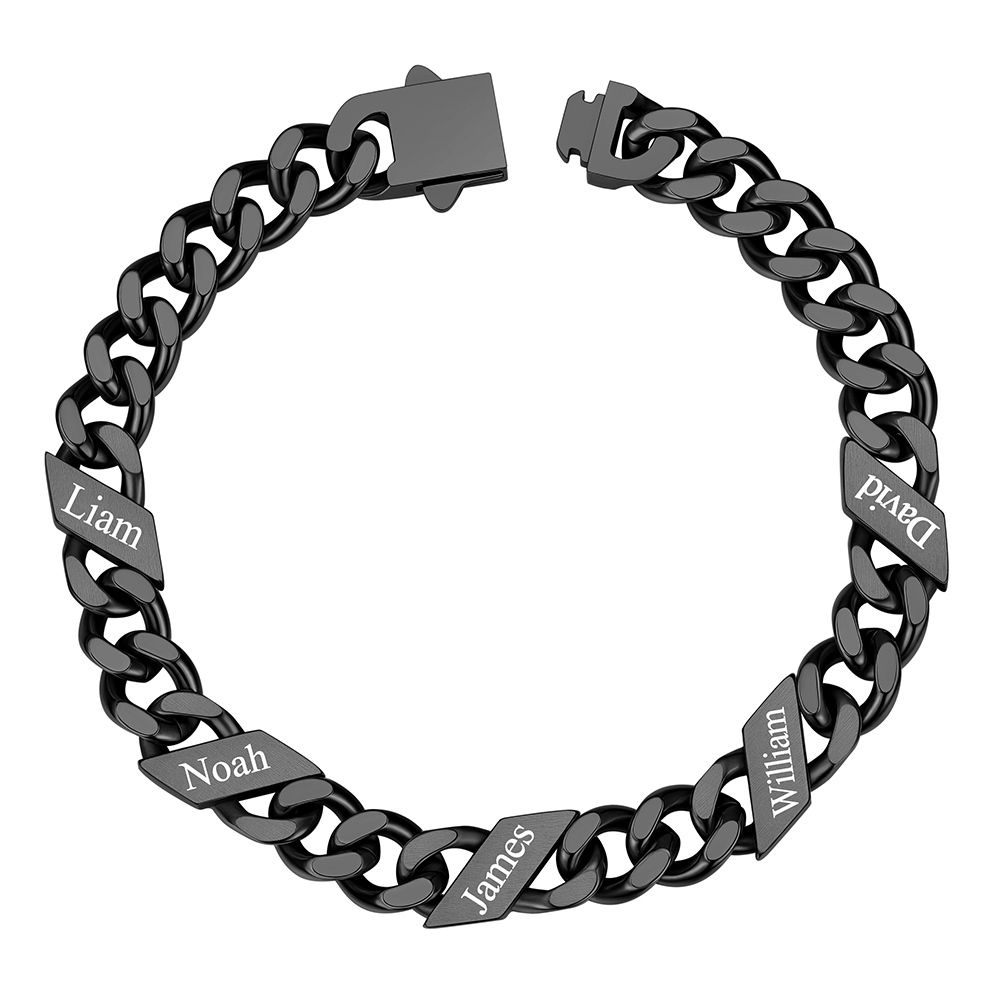 Custom 5 Names  Cuban Link Bracelet 9MM Black