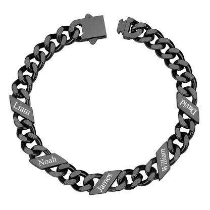 Custom 5 Names  Cuban Link Bracelet 9MM Black