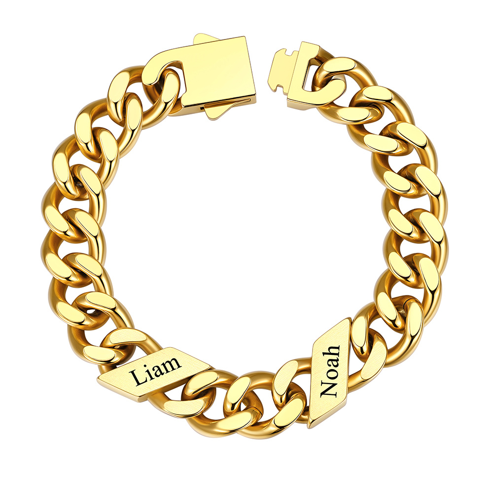 Custom 2 Names Cuban Link Bracelet 12MM Gold