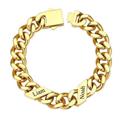 Custom 2 Names Cuban Link Bracelet 12MM Gold