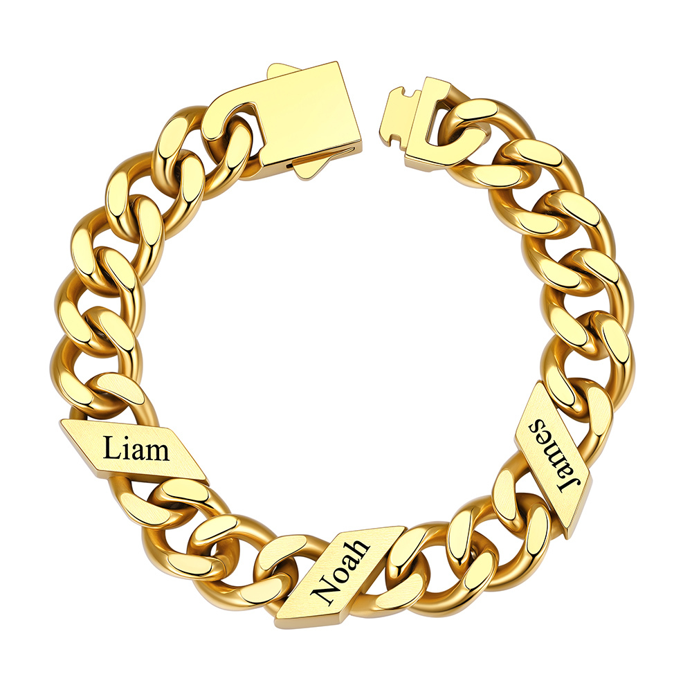 Custom 3 Names Cuban Link Bracelet 12MM Gold