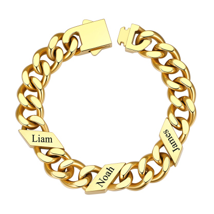 Custom 3 Names Cuban Link Bracelet 12MM Gold