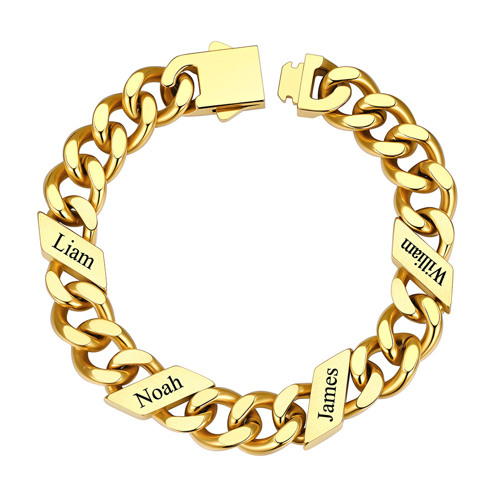 Custom 4 Names Cuban Link Bracelet 12MM Gold