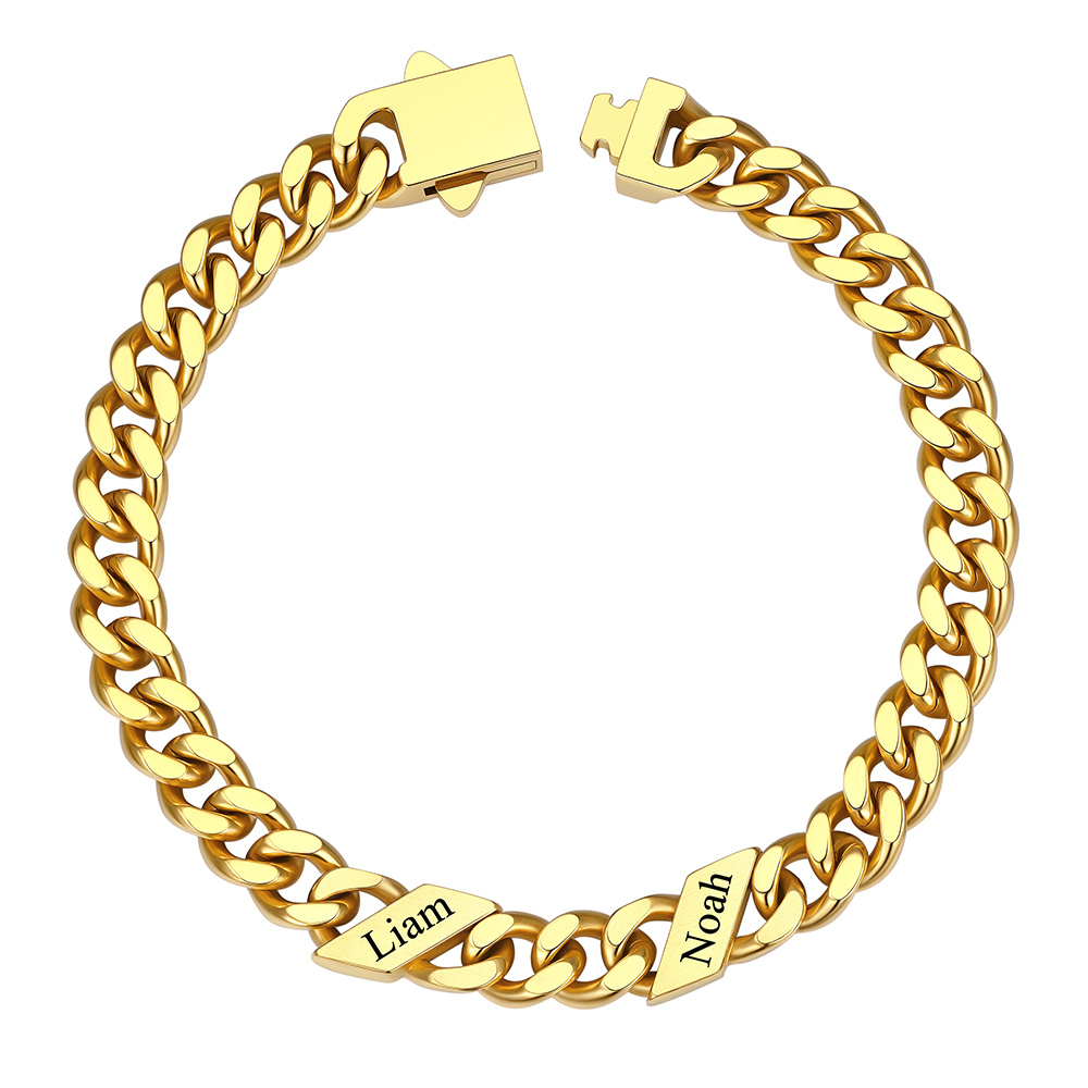 Custom 2 Names Cuban Link Bracelet 7MM Gold